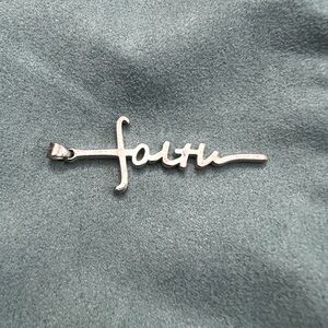 Vintage Sterling Silver 925 Faith Cross Script Cursive 2” Pendant Necklace charm